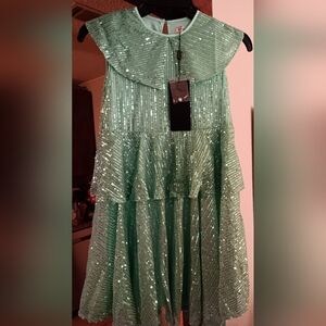 Girls Green Sequin Sleeveless Dress